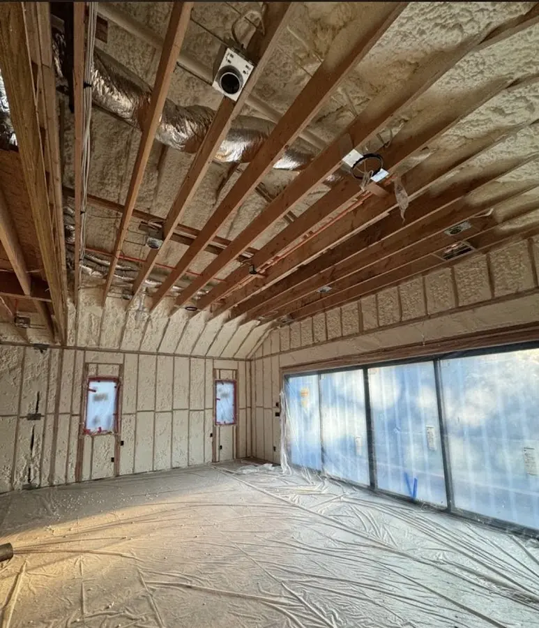 Interior walls and ceiling insulated with spray foam during new construction in Cody
